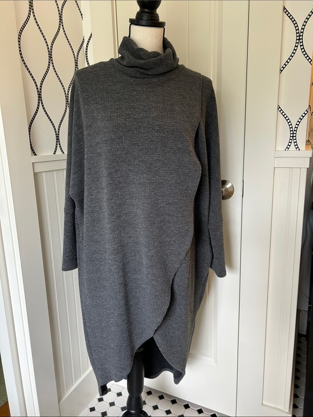 Joseph Ribkoff Charcoal Gray Draped Turtleneck Tunic